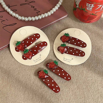 Sweet Women's Polka Dots Strawberry Alloy Inlay Rhinestones Hair Clip