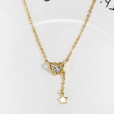 Metal Copper cable chain 18K Gold Plated White Gold Plated Inlay Heart Shape Artificial Gemstones Pendant Necklace