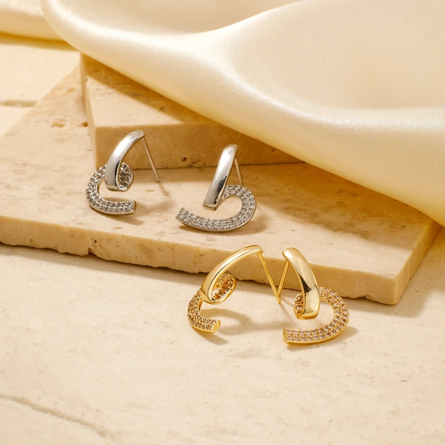 1 Pair Elegant Glam Shiny Cat Inlay Copper Zircon K Gold Plated Rhodium Plated Earrings