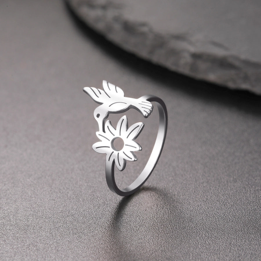 Jewelry Cute Flower Bird 304 Stainless Steel 18K Gold Plated Hollow Out Rings