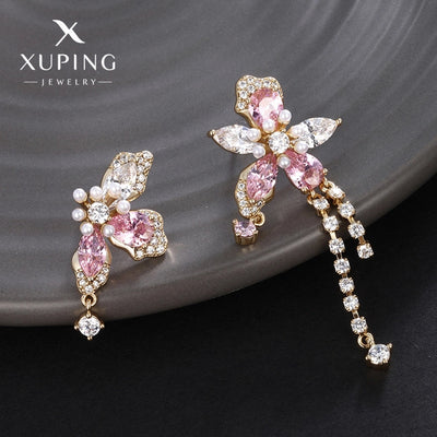 1 Pair Luxurious Sweet Tassel Flower Plating Copper Artificial Gemstones 18K Gold Plated Drop Earrings