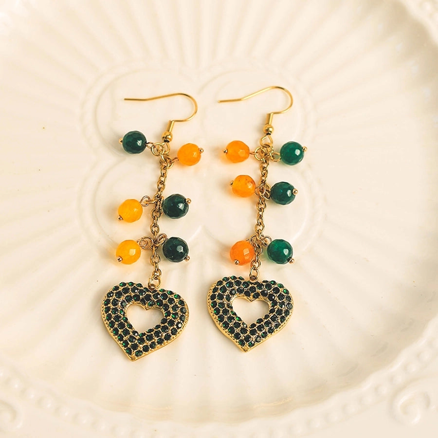 1 Pair Elegant Bohemian Simple Style Heart Shape Tassel Plating 304 Stainless Steel Zircon 14K Gold Plated Drop Earrings