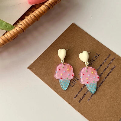 new fashion summer ice cream girly cute earrings niche pink ice cream fun acrylic ear clip