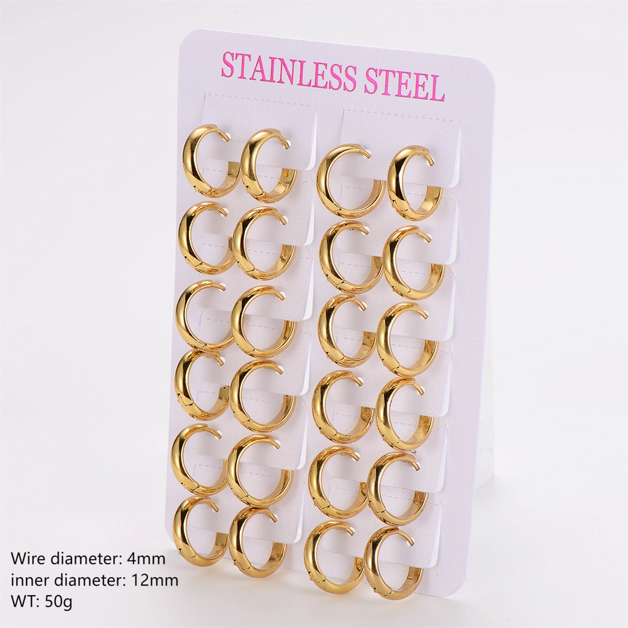 1 Pack of 12 Pairs Vintage Style Classic Style Commute Circle 304 Stainless Steel Earrings