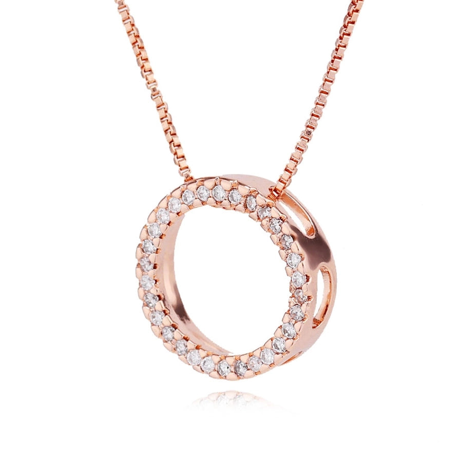 Copper box chain Inlay Round Zircon Pendant Necklace