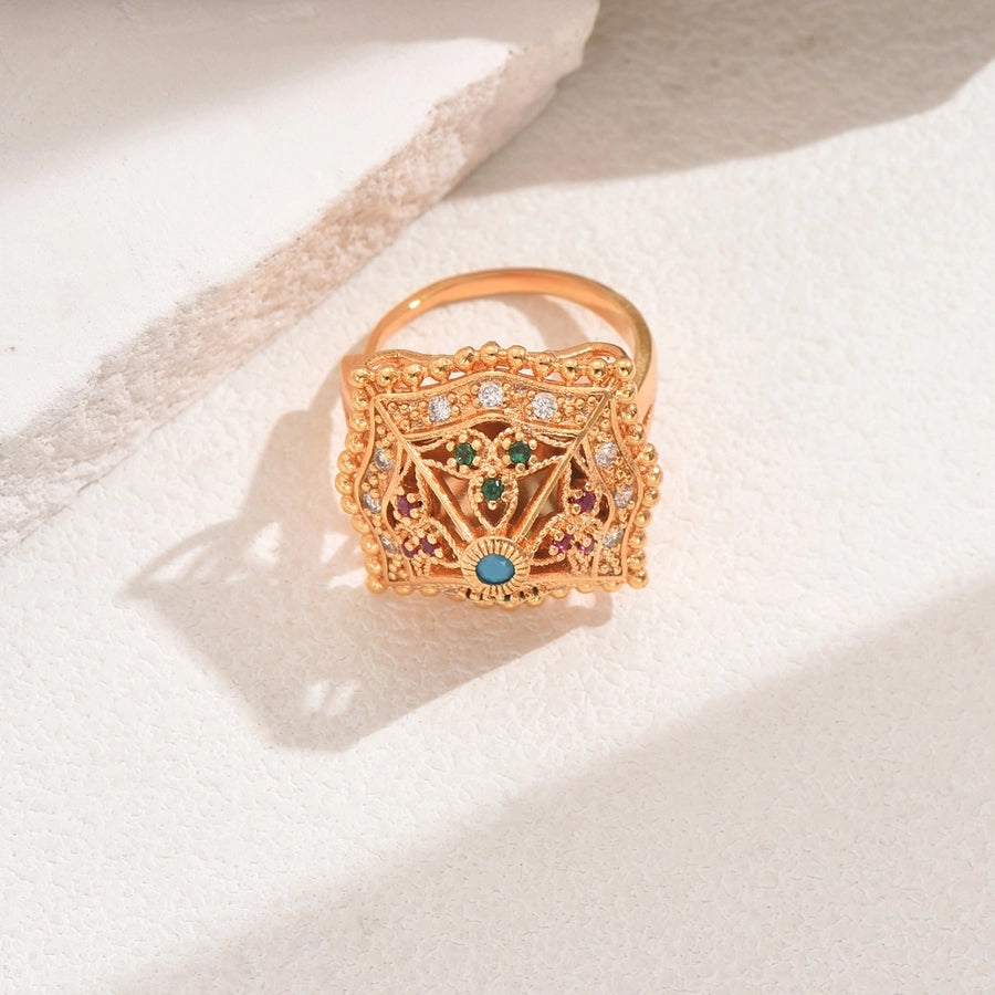 Copper Inlay Geometric Zircon Copper Rings