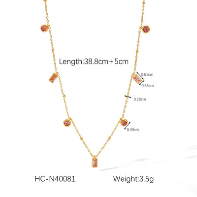 Wholesale Jewelry IG Style Vacation Shiny Geometric 304 Stainless Steel Titanium Steel Zircon 18K Gold Plated Multi Charms Necklace cable chain