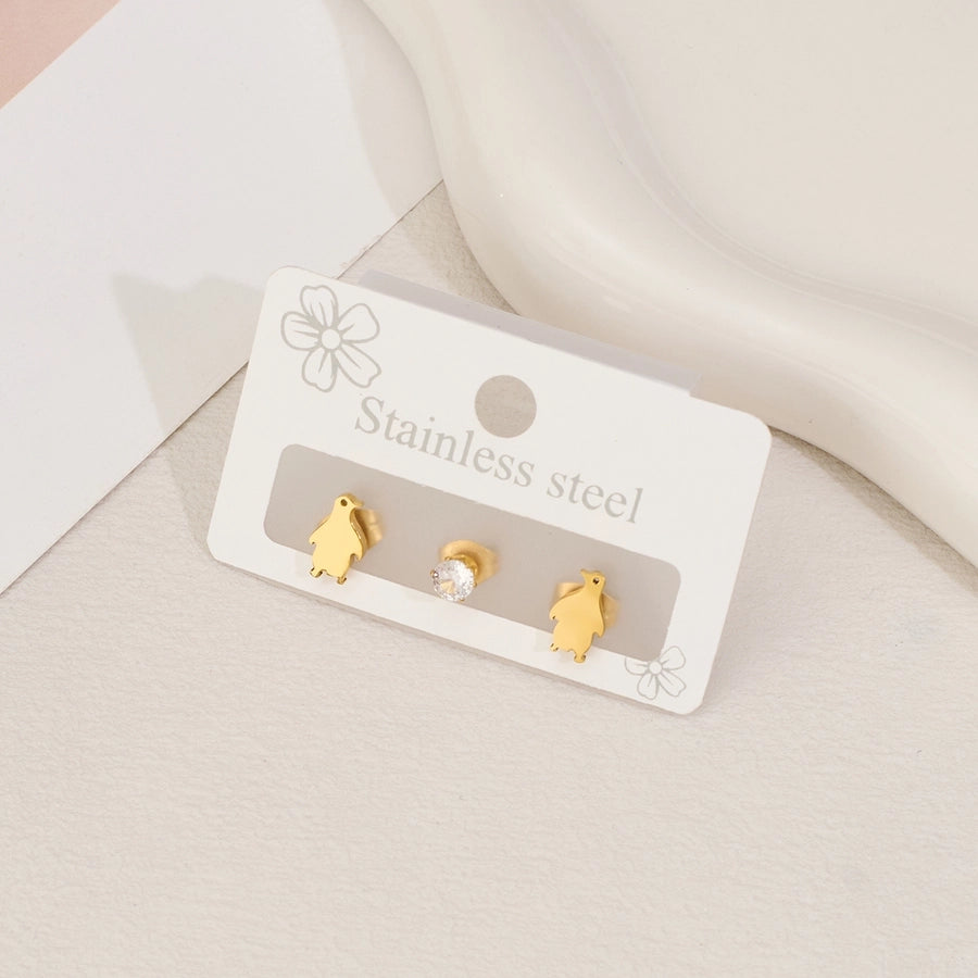1 Set Halloween Cute Sweet Animal Cat Bat Polishing Inlay 304 Stainless Steel Zircon 18K Gold Plated Ear Studs