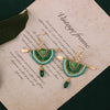 bohemian sector synthetic gemstones shell copper tassel mesh women's ear hook