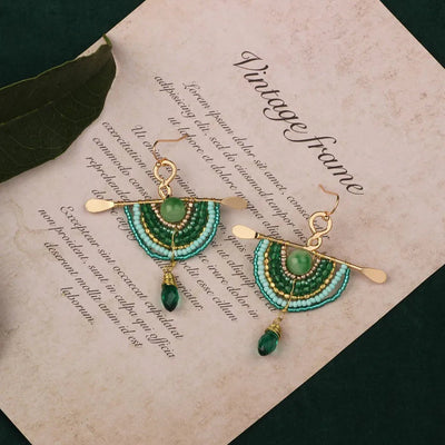 bohemian sector synthetic gemstones shell copper tassel mesh women's ear hook
