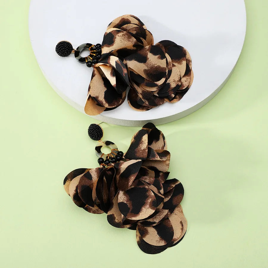 1 pair elegant vacation petal beaded handmade beaded cloth lace drop earrings