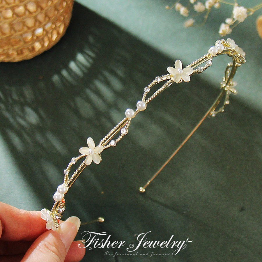 fashion flower alloy inlay artificial pearls rhinestones hair band 1 piece