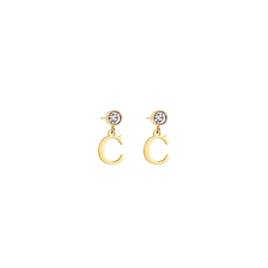 1 Pair Casual Simple Style Classic Style Letter Inlay 201 Stainless Steel 304 Stainless Steel Zircon Drop Earrings