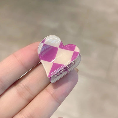 fashion heart checkerboard forehead mini grab clip side hairpin