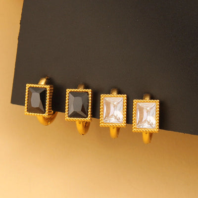 1 Pair Simple Style Rectangle Inlay 304 Stainless Steel 316 Stainless Steel  Rhinestones 18K Gold Plated Hoop Earrings