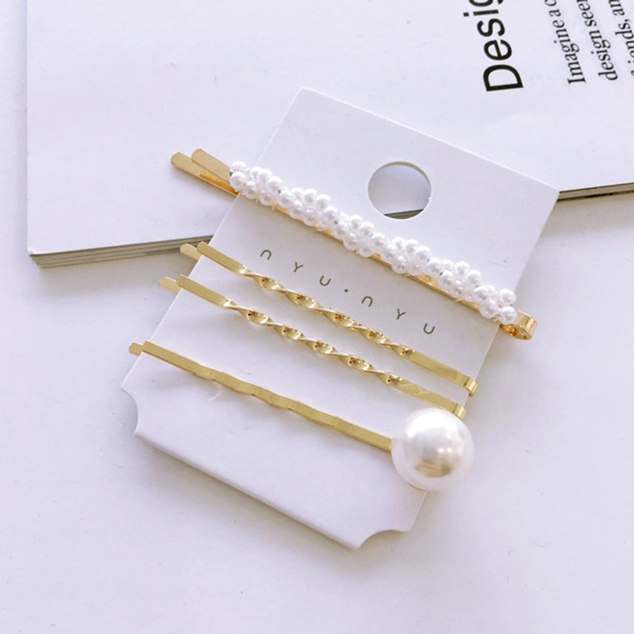 fashion geometric alloy plating artificial pearls hair clip 1 set