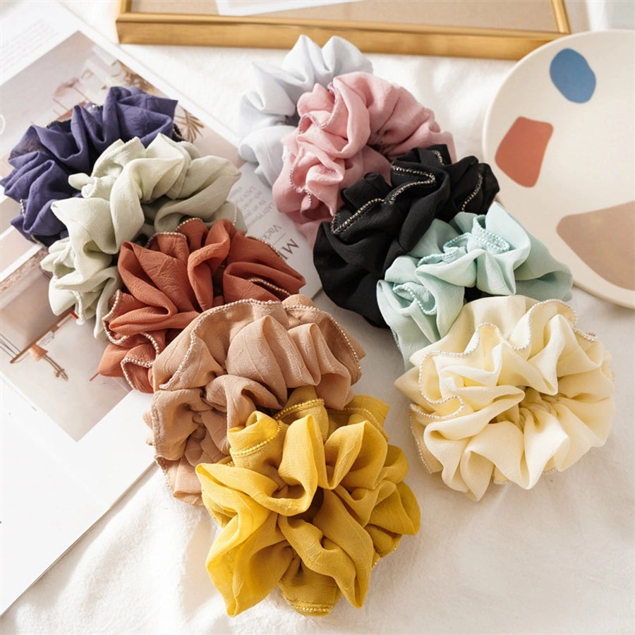 simple style solid color ruffles cloth pleated hair tie 1 piece