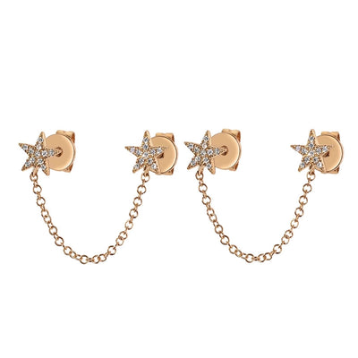 1 Pair IG Style Star Chain Inlay Copper Zircon Gold Plated Ear Studs