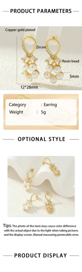1 Pair IG Style Cute Commute Star Bear Inlay Copper Zircon 18K Gold Plated Drop Earrings