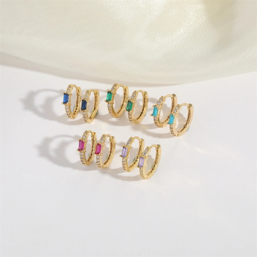 1 Pair Elegant Simple Style Commute Geometric Copper Zircon 14K Gold Plated Earrings