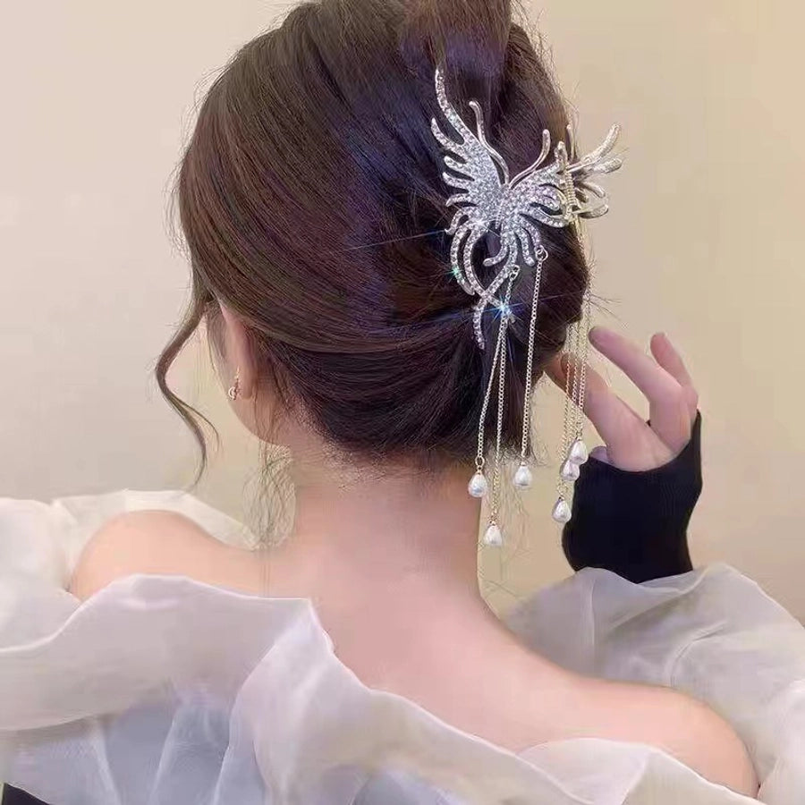 elegant fashion butterfly alloy tassel inlay artificial pearls rhinestones hair clip