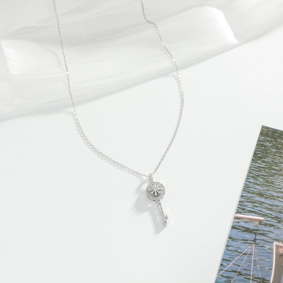 304 Stainless Steel Copper White Gold Plated Plating Inlay Key Zircon Pendant Necklace