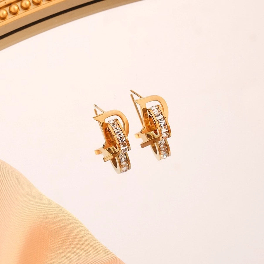 Jewelry Vacation Simple Style Commute Geometric 304 Stainless Steel Artificial Rhinestones 18K Gold Plated Plating Jewelry Set