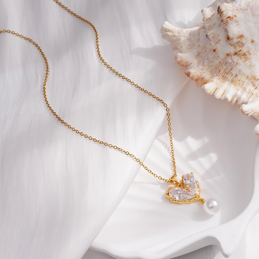 304 Stainless Steel Copper Heart Shape Pendant Necklace