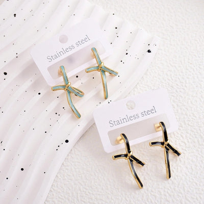 1 Pair Sweet Bow Knot Enamel 304 Stainless Steel Ear Studs