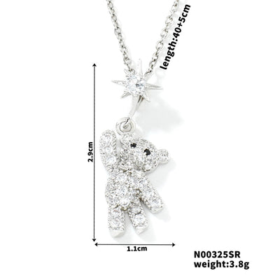 304 Stainless Steel Copper K Gold Plated Rhodium Plated Inlay Bear Zircon Pendant Necklace