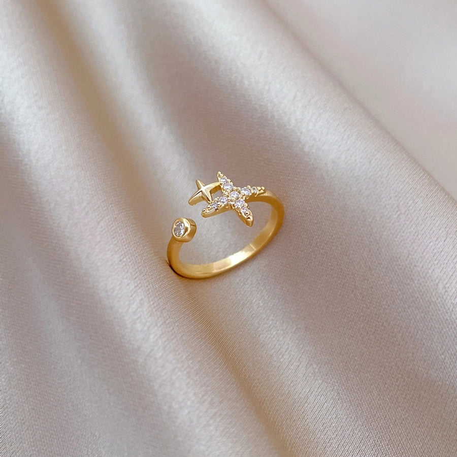 Brass Gold Plated Inlay Star Zircon Brass Rings
