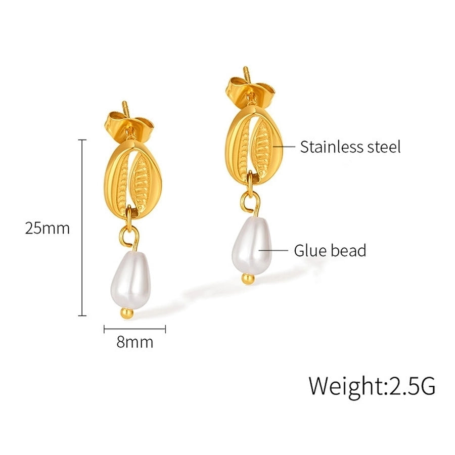 1 Pair Casual Modern Style Simple Style Geometric Shell Plating 304 Stainless Steel Imitation Pearl 18K Gold Plated Drop Earrings