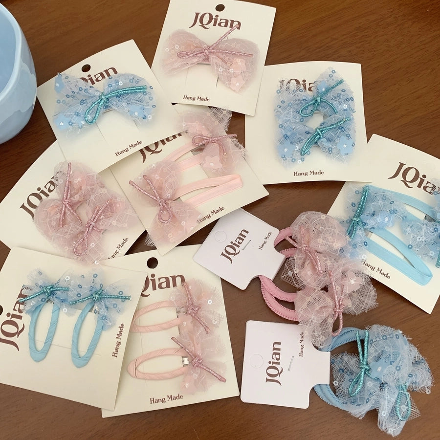 Women's Cute Sweet Korean Style Bow Knot Gauze Sequins Handmade Lace Hair Clip Hair Tie