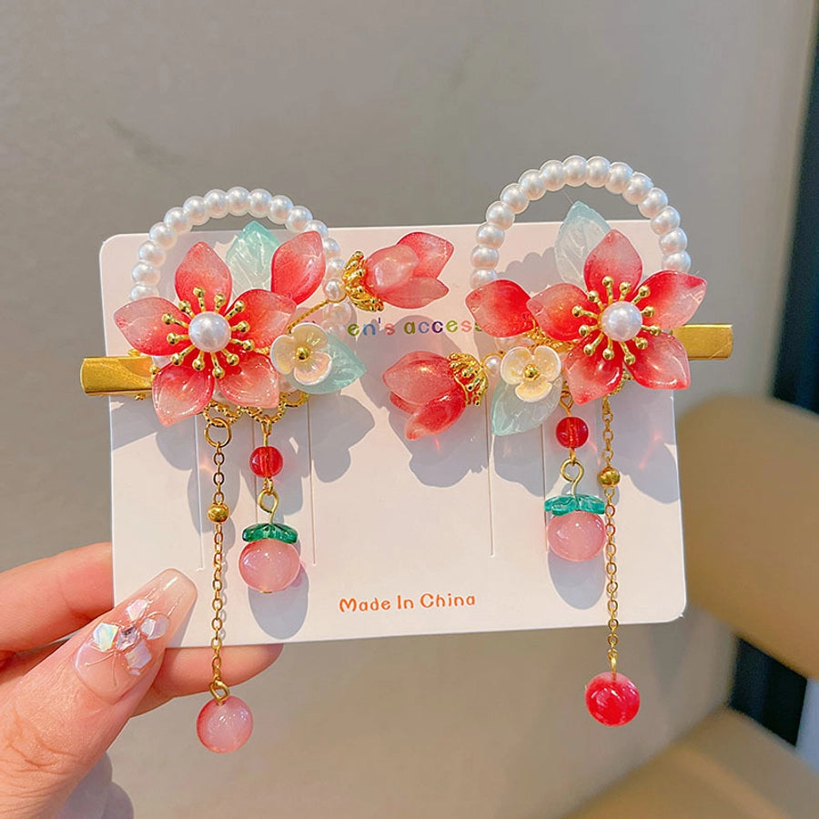 Kid'S Ethnic Style Flower Butterfly Arylic Resin Sequins Plating Artificial Pearls Hair Clip