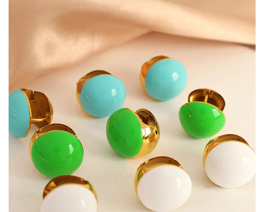 1 Pair IG Style Simple Style Round Enamel 304 Stainless Steel 18K Gold Plated Stainless Steel Earrings