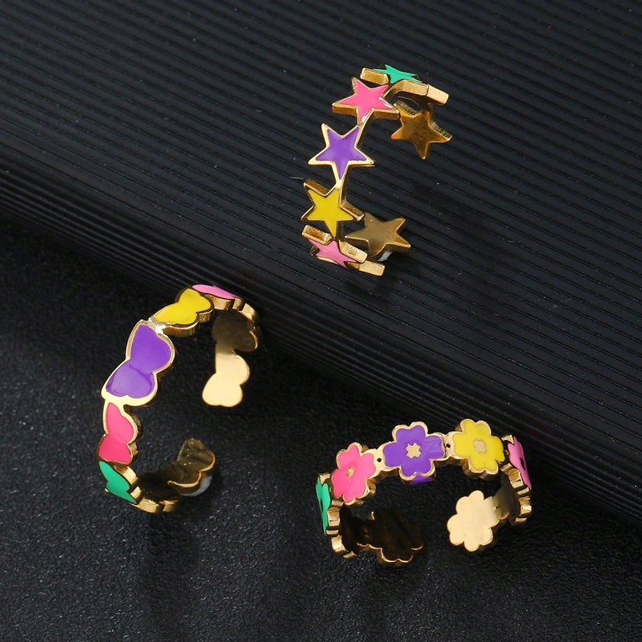 Jewelry Sweet Star Flower Butterfly Titanium Steel Open Rings