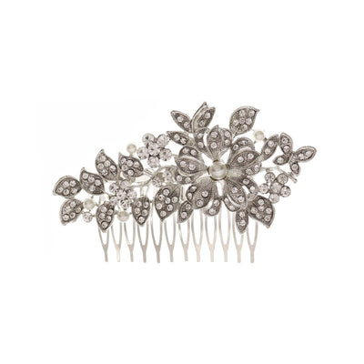 cross-border hot bride wedding decoration european and american retro alloy flower rhinestone-embedded hair comb highlight pearl hair bun hair comb