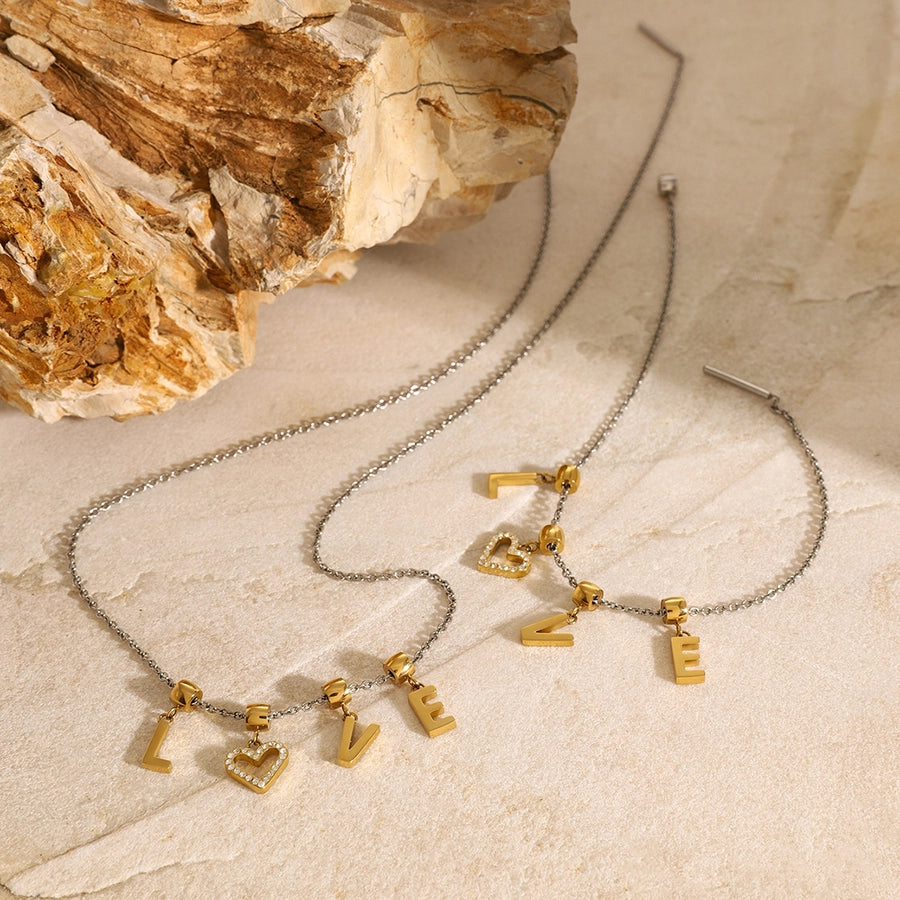 Princess Wedding Artistic Letter 304 Stainless Steel Artificial Rhinestones Bracelets In Bulk