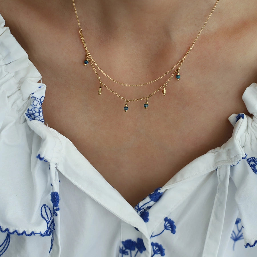 Jewelry Vintage Style Geometric 304 Stainless Steel natural stone 18K Gold Plated Beaded Plating Double Layer Necklaces