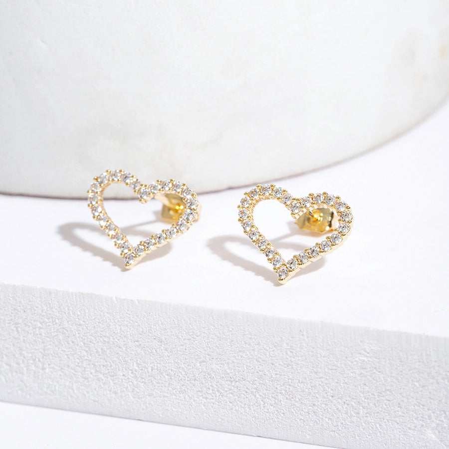1 Pair Elegant Simple Style Heart Shape Copper Zircon Ear Studs