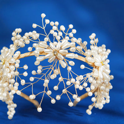 retro oval rhinestone inlay pearl crown