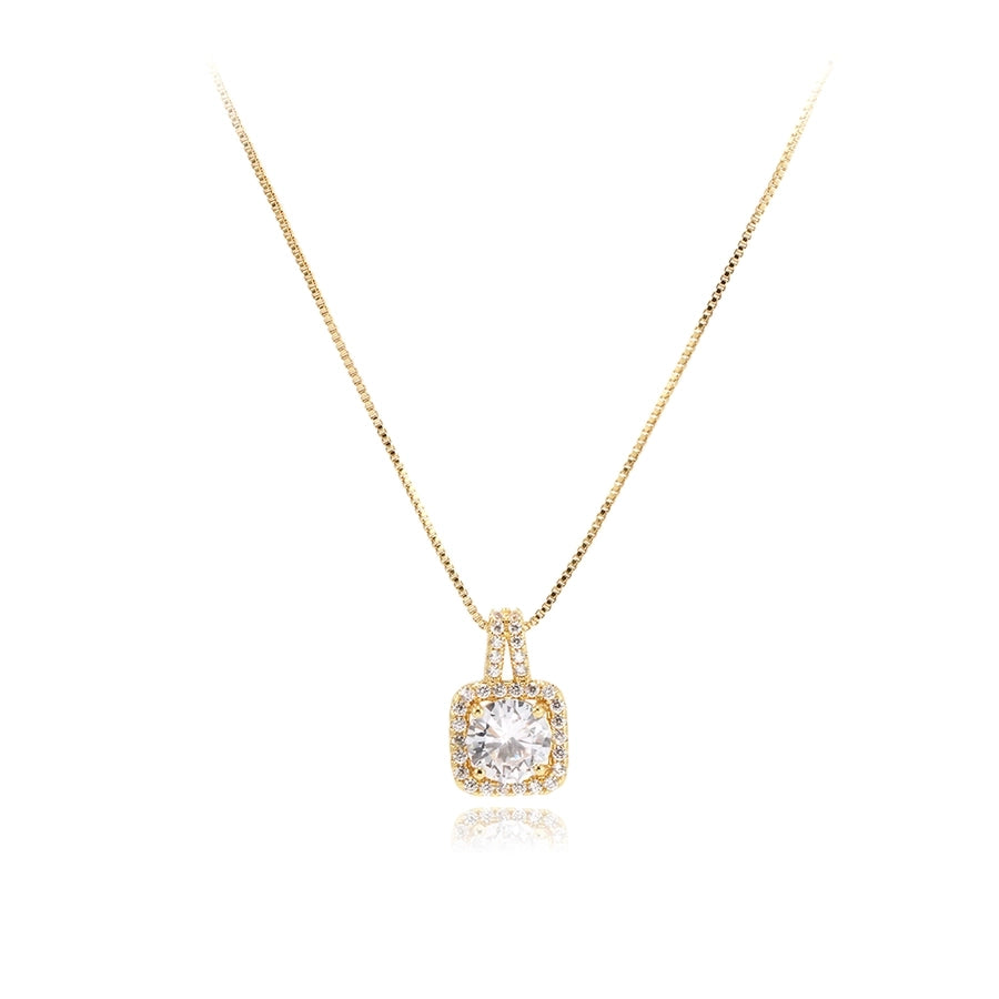 Copper 18K Gold Plated Three-dimensional Inlay Square Zircon Pendant Necklace