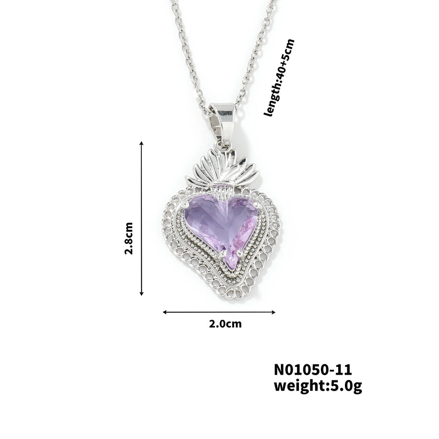 304 Stainless Steel Copper K Gold Plated Rhodium Plated Three-dimensional Inlay Heart Shape Strawberry Glass Pendant Necklace