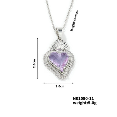 304 Stainless Steel Copper K Gold Plated Rhodium Plated Three-dimensional Inlay Heart Shape Strawberry Glass Pendant Necklace