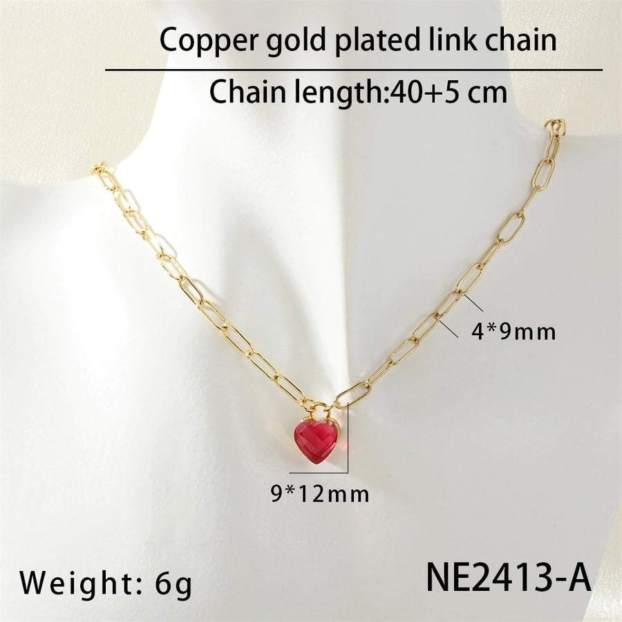 Jewelry Simple Style Heart Shape Copper Glass Zircon Pendant Necklace