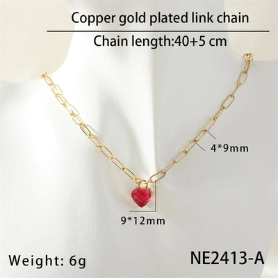 Jewelry Simple Style Heart Shape Copper Glass Zircon Pendant Necklace