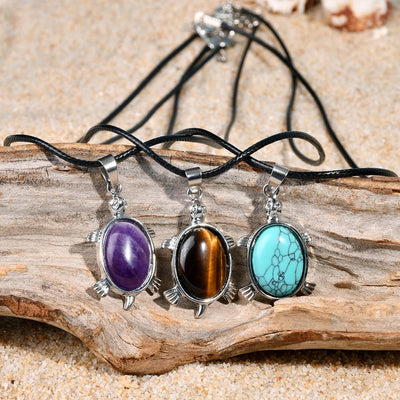 Elegant Simple Style Animal natural stone Leather rope Natural Stone  Pendant Necklace In Bulk