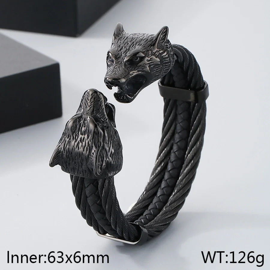 Business Lion's head Wolf Head Skull 304 Stainless Steel 18K Gold Plated Men's Bangle