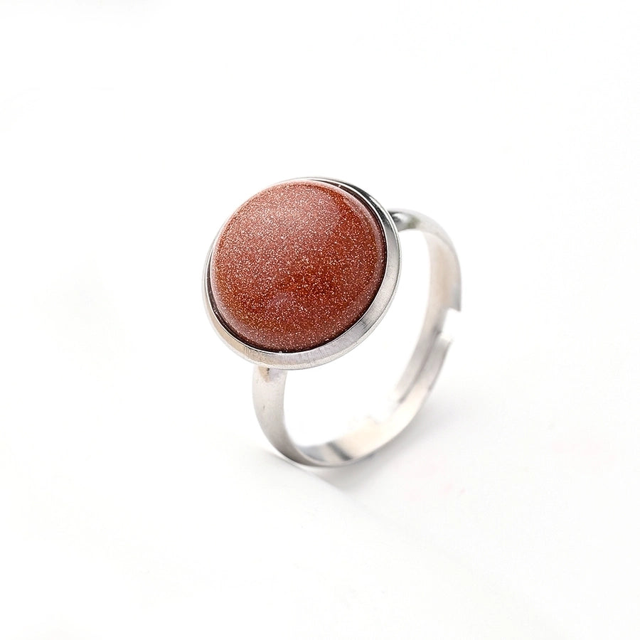Jewelry Casual Simple Style Round Spot Solid Color 304 Stainless Steel Natural Stone Opal Polishing Inlay Adjustable Ring