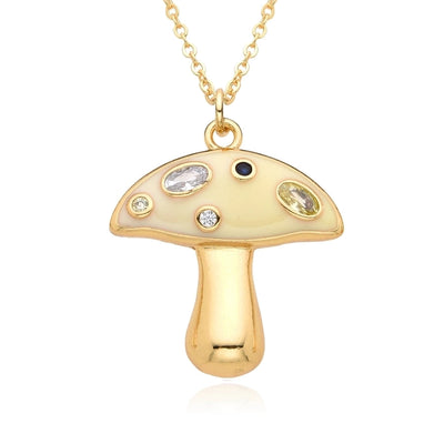Copper Inlay Mushroom Zircon Pendant Necklace